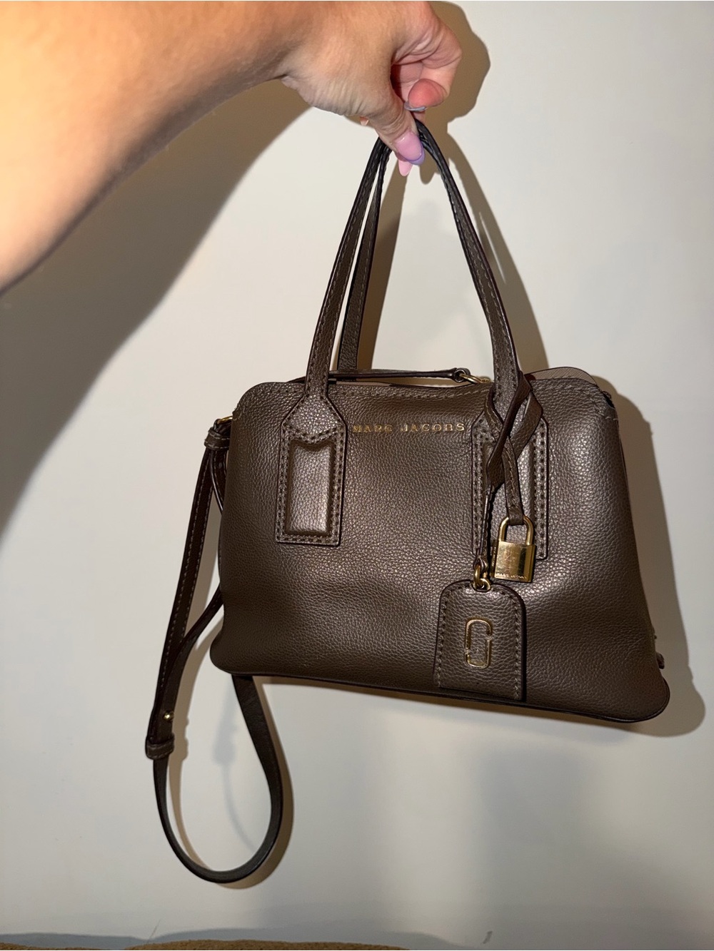 Marc Jacobs Y2K Dark Brown Pebbled Leather Satchel with Gold Tone Hardware
